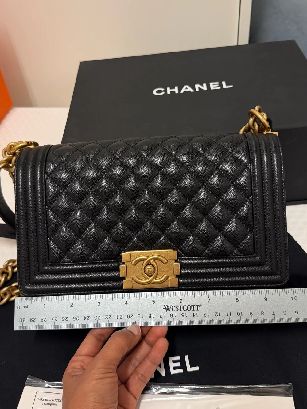 CHANEL Black Quilted Boy Shoulder Bag with Gold Hardware